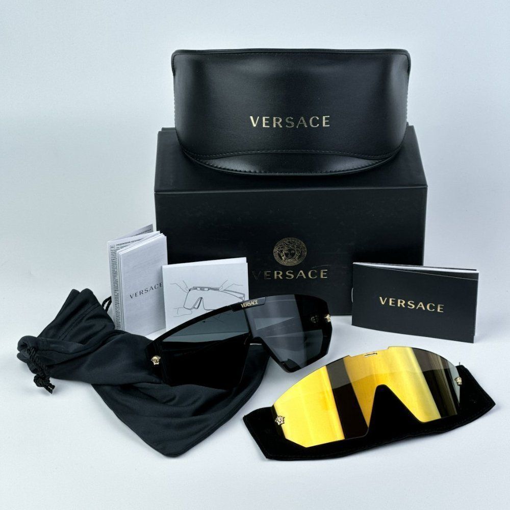 NEW Versace VE4461 GB1/87 Black Dark Grey Mirror Gold Detachable Lens Sunglasses - Picture 4 of 15